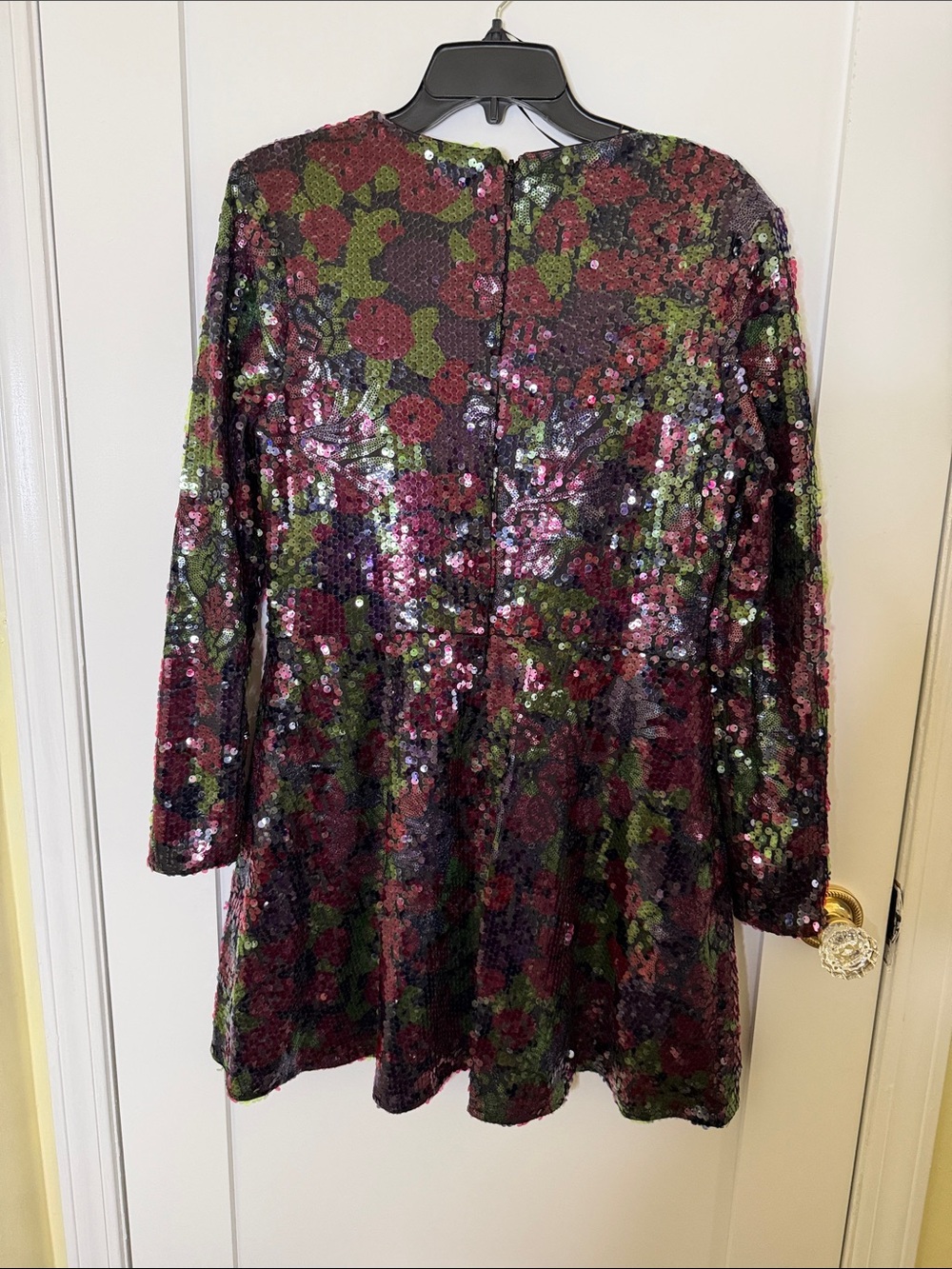 Dress the Population Sequin Floral Mini Dress in Purple, Green, Pink - Picture 3 of 3